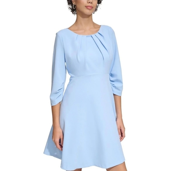 Calvin Klein Dresses & Skirts - NWT Calvin Klein Pleated Shift 3/4 Sleeve Ruched A-Line Dress Blue Serene